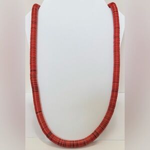 Vintage African Red Heishi Disk Bead Necklace  30”